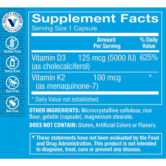 Vitamina D3 5000 UI & K2 100 mcg (120 cap)