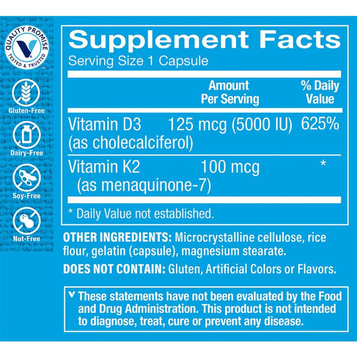Vitamina D3 5000 UI & K2 100 mcg (120 cap)