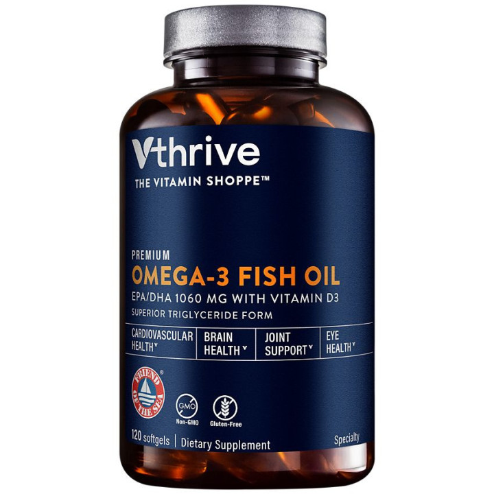 Vthrive Premium Omega-3 Fish Oil EPA DHA 1060 mg w/ Vitamin D3 (120 soft)