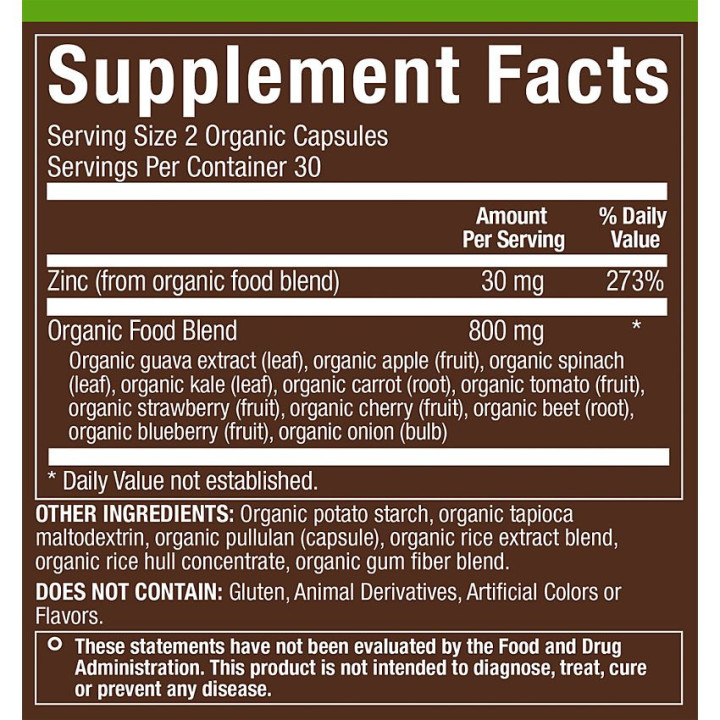 Plnt Organic Zinc Whole Food (60 cap)