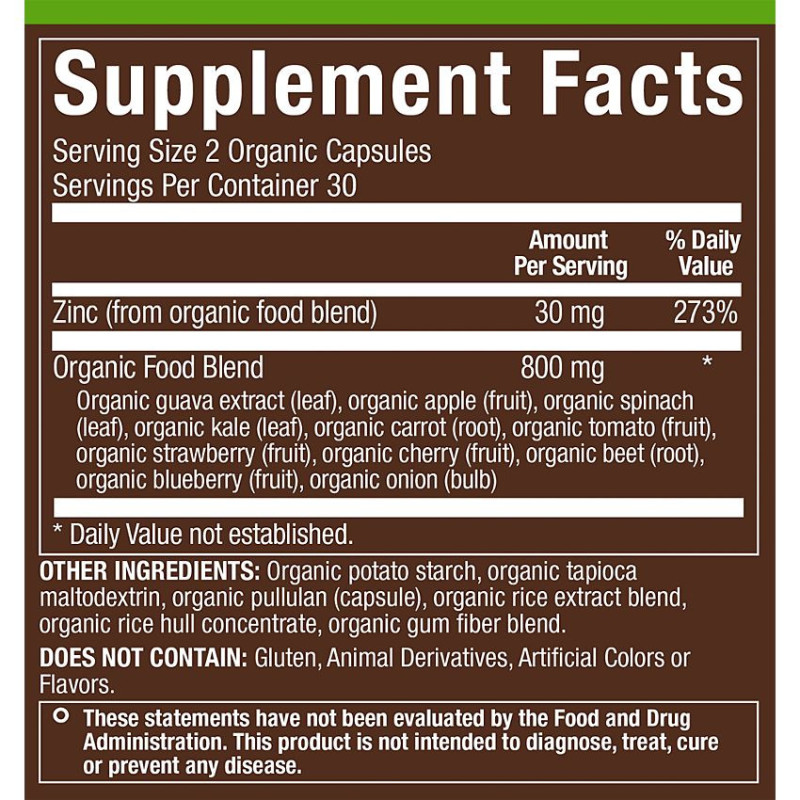 Plnt Organic Zinc Whole Food (60 cap)