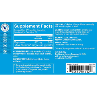 Magnesium Glycinate 400 mg per 4 veg cap (120 cap veg)
