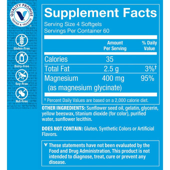 Magnesium Glycinate 400 mg per 4 softgels (240 soft)