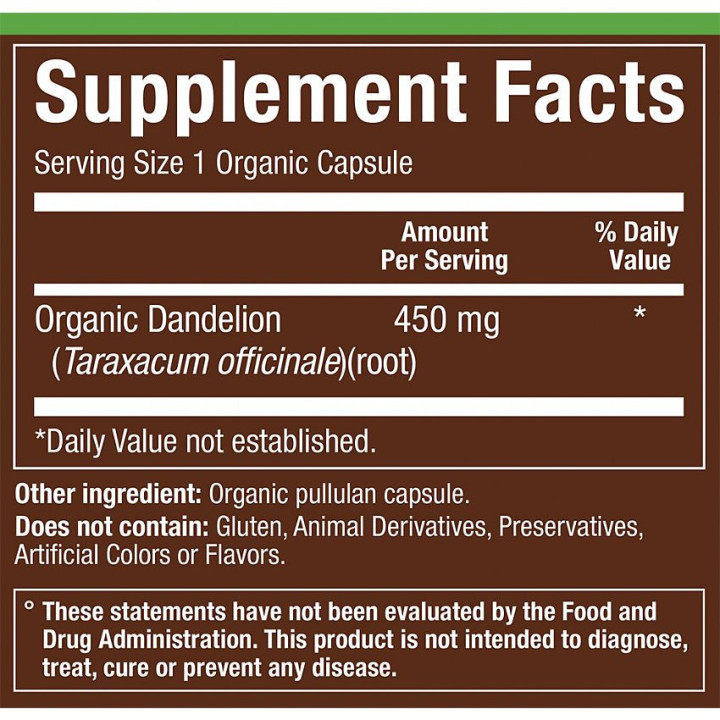 Plnt Organic Dandelion Root 450 mg (90 cap)