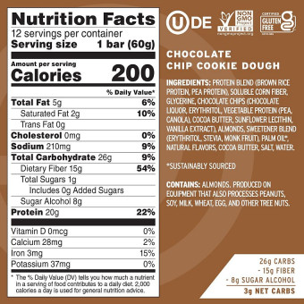 no cow Bar Chocolate Chip Cookie Dough (1 bar)