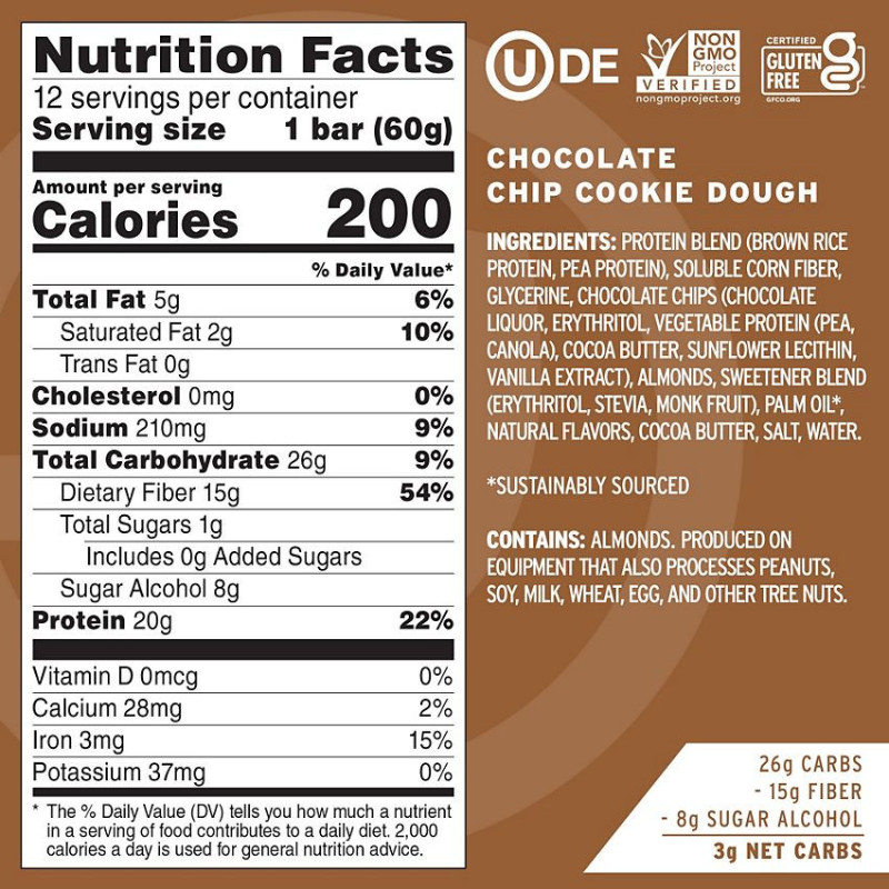 no cow Bar Chocolate Chip Cookie Dough (1 bar)