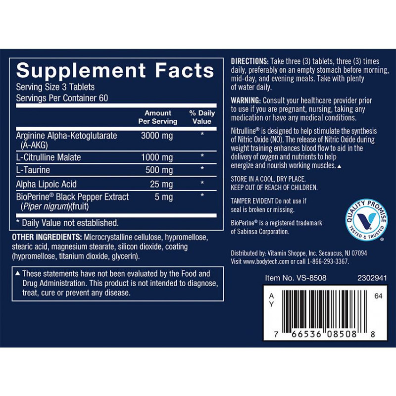 BodyTech Nitrulline  A-AKG 3000 mg (180 Tab)
