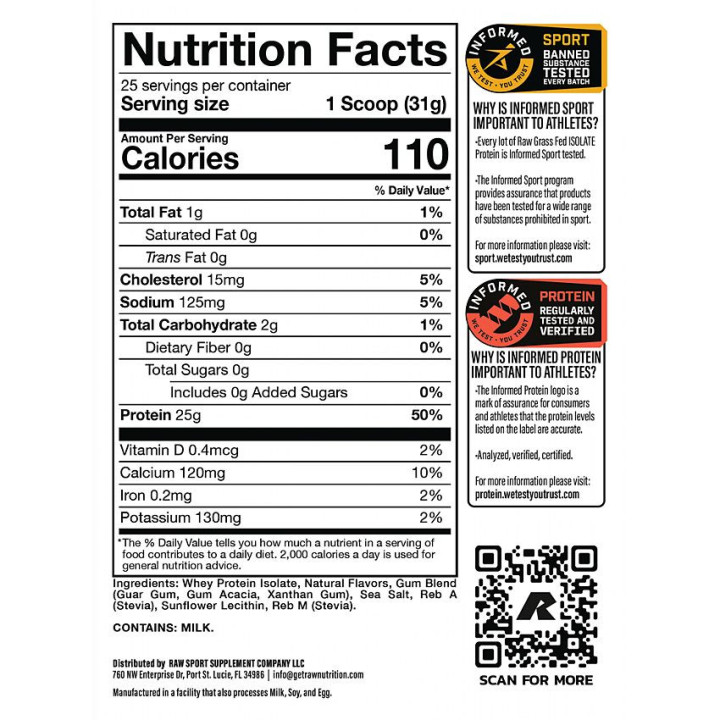 Raw Grass Fed Isolate Protein Vanilla (25 serv)