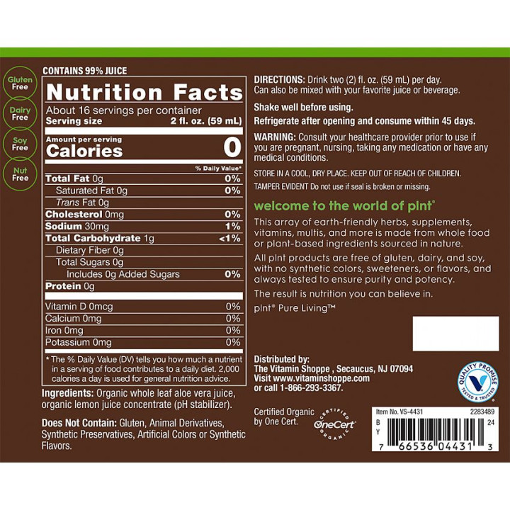 Plnt Organic Aloe Vera Juice (32 fl oz)