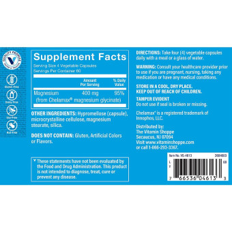 Magnesium Glycinate 400 mg per 4 caps veg (240 cap veg)