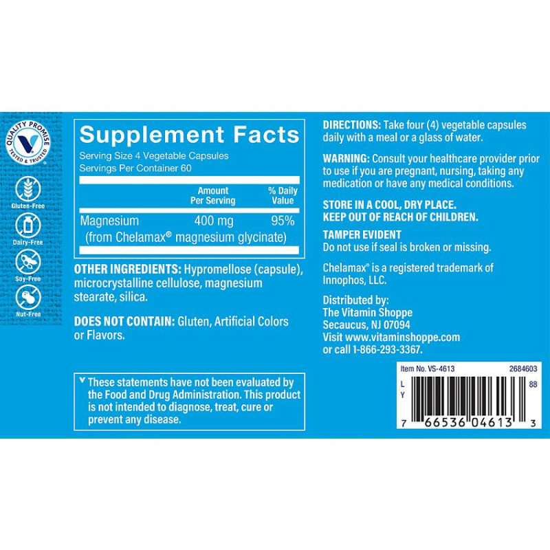 Magnesium Glycinate 400 mg per 4 caps veg (240 cap veg)