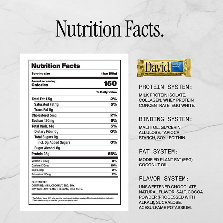 David Protein Bar Chocolate Chip Cookie Dough (1 Bar)