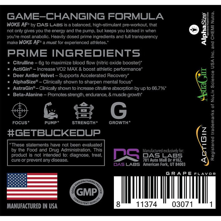 Woke AF Pre-Workout Grape (30 serv)