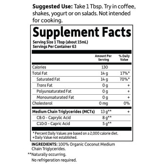 Dr Formulated 100% Organic MCT Oil Unflavored (63 serv)