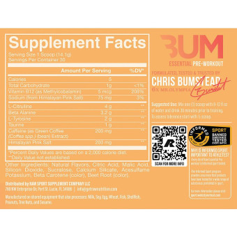 CBUM Essential Pre-Workout Powder Peach Mango (30 Serv)