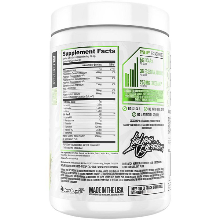 Ryse BCAA + EAA Supports Hydration Tropical Snocone (30 serv)