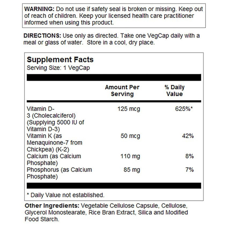 Solaray Vitamin D3 & K2 5000 IU (60 veg caps)