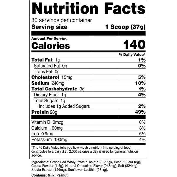 Grass Fed Isolate Chocolate Peanut Butter (30 serv) 2.45 Lbs