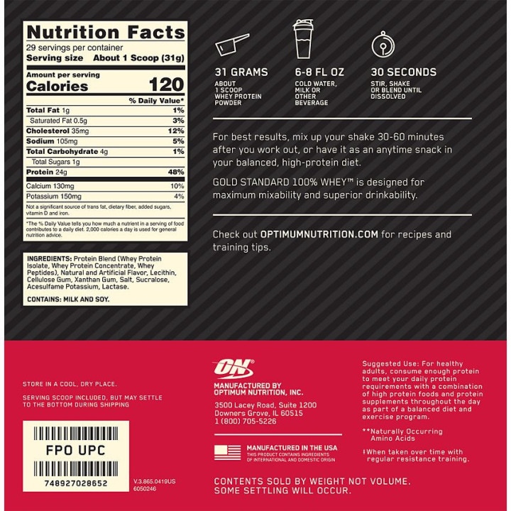 Gold 100% Whey Vanilla Ice Cream (29 serv) 2 lb
