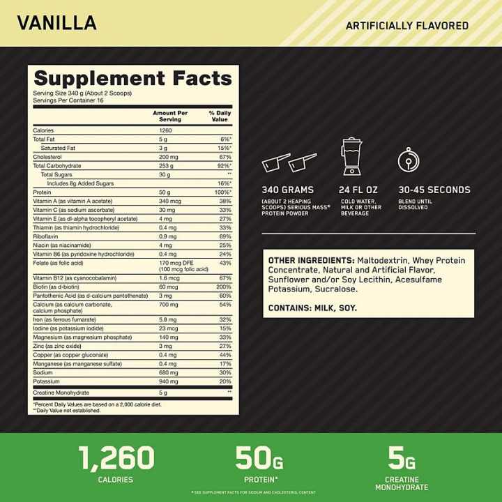 Serious Mass Vanilla (16 serv) 12 lb