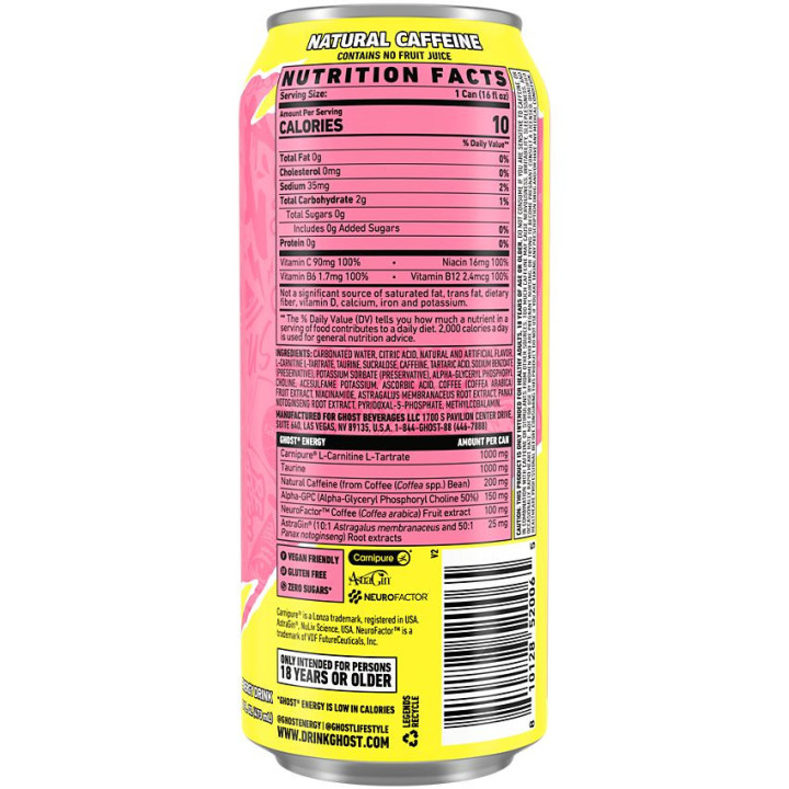 Ghost Energy Drink Zero Sugar Sour Pink Lemonade (16 fl oz)