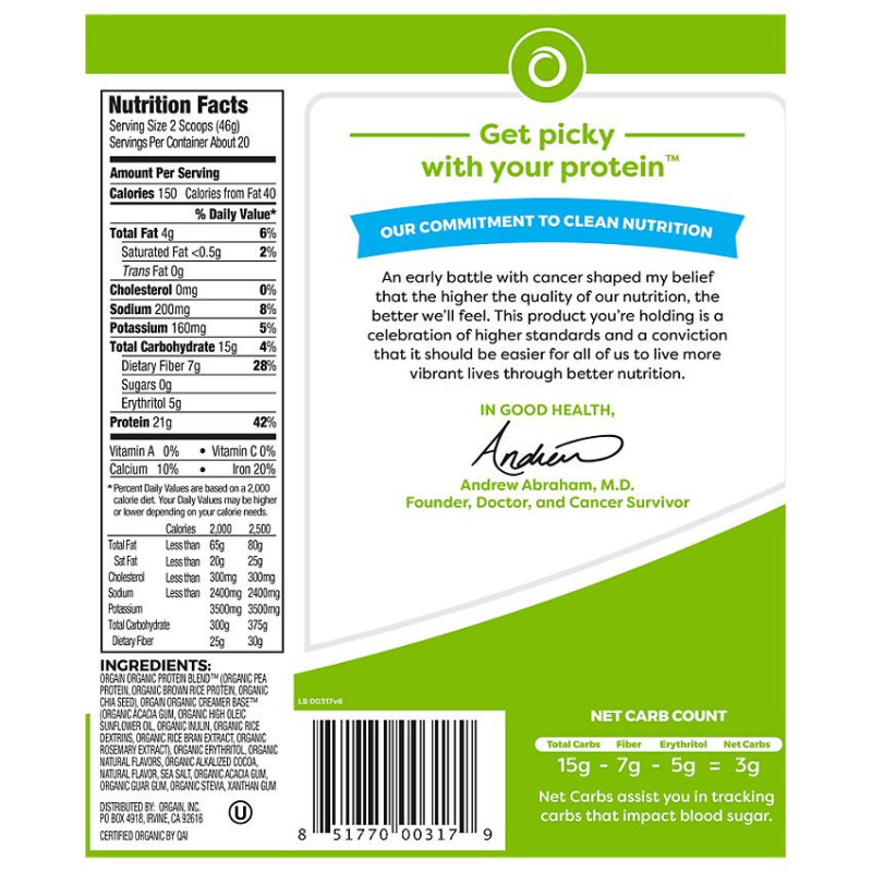 Orgain Vegan Protein Creamy Chocolate Fudge 2.03 lbs (20 serv)
