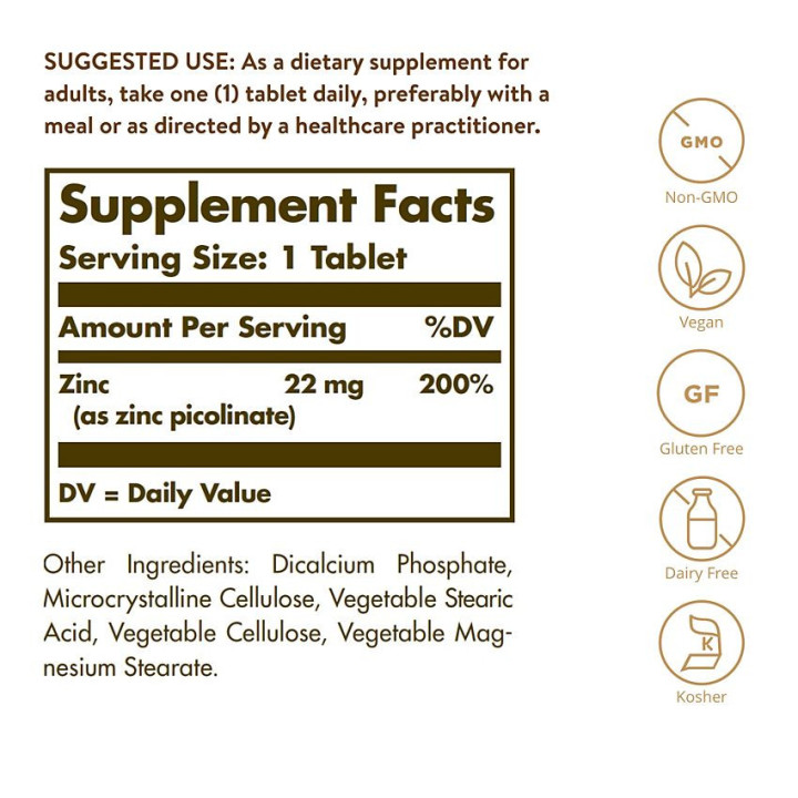 Solgar Zinc Picolinate 22 mg (100 tabs)