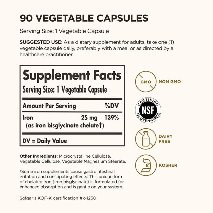 Solgar Gentle Iron 25 mg (90 veg caps)