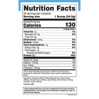 Grass Fed Isolate Milk Chocolate (30 serv) 2.18 Lbs