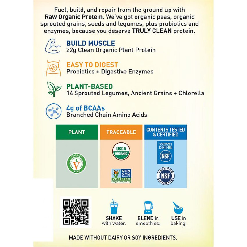 Raw Organic Plant Protein Vanilla (20 serv) 1.4 lb