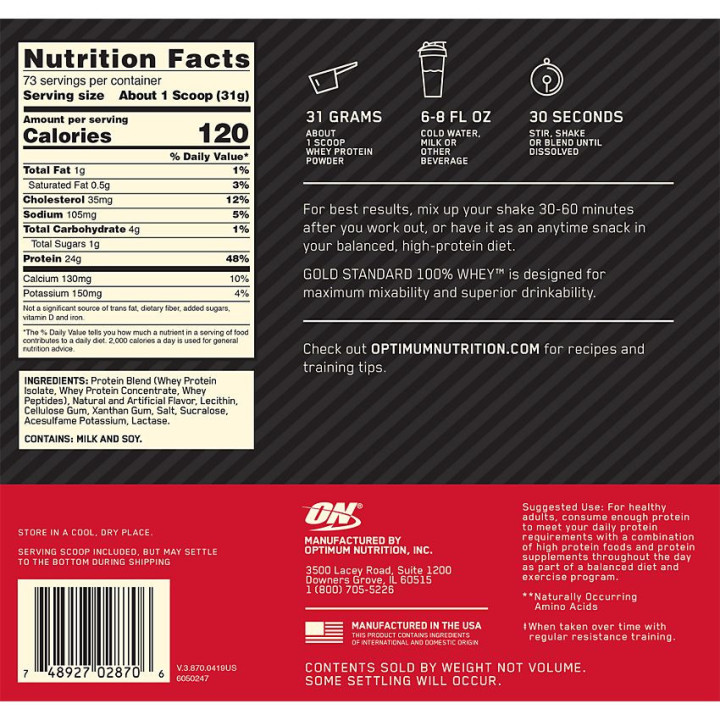 Gold 100% Whey Vanilla Ice Cream (73 serv) 5 lb