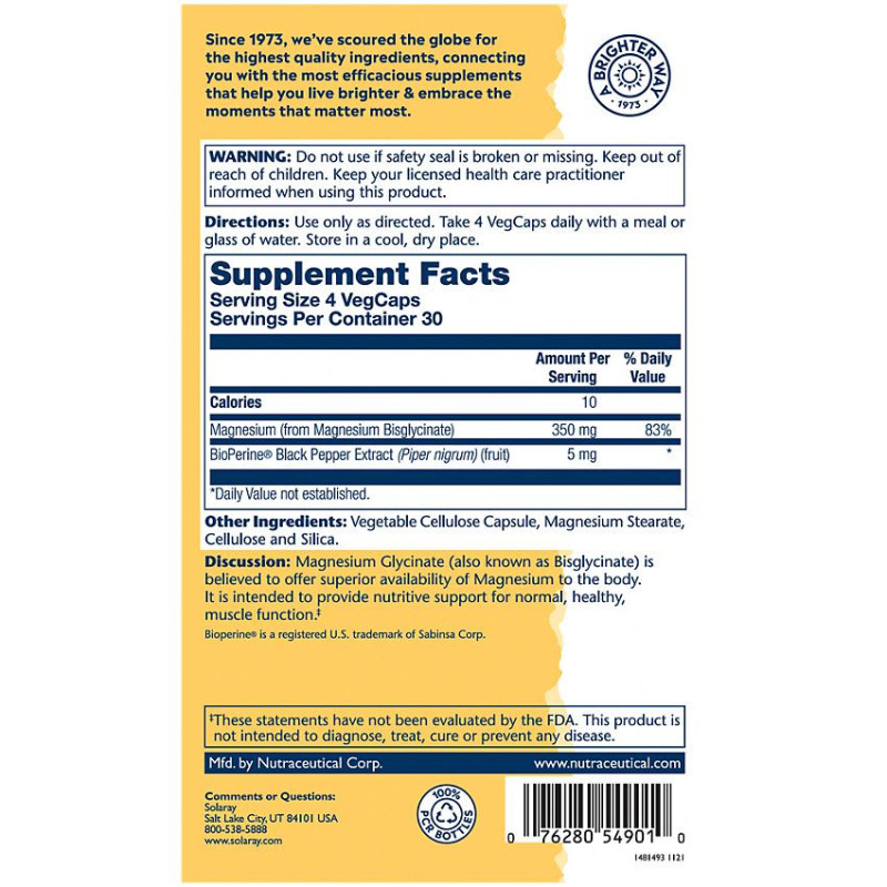 Solaray Magnesium Glycinate 350 mg (120 veg caps)