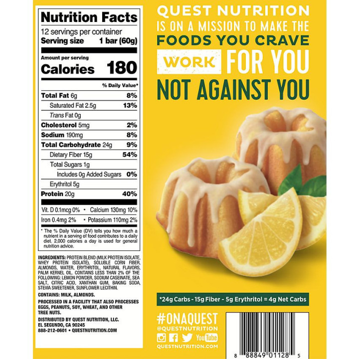 Quest Protein Bar Lemon Cake (1 bar)