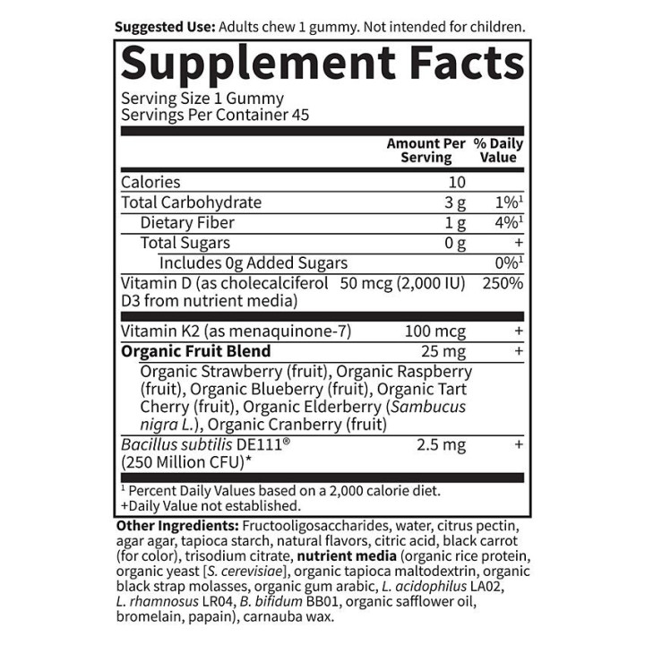 Vitamin D3 2000 UI & K2 100 mcg Raspberry Lemon (45 Gummies)