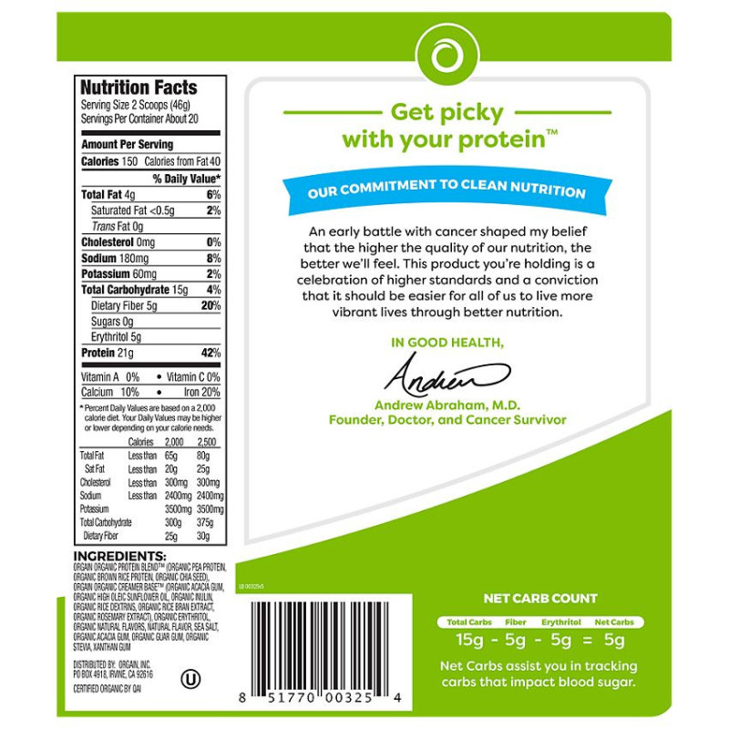 Orgain Vegan Protein Vanilla Bean 2.03 lbs (20 serv)
