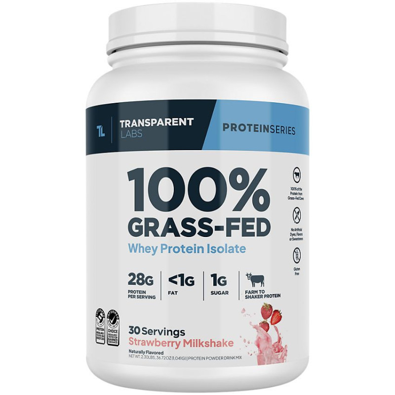 Grass Fed Isolate Strawberry Milkshake (30 serv) 2.28 Lbs
