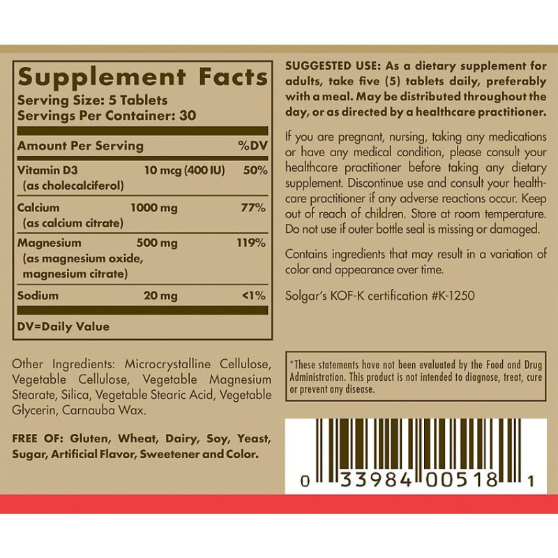 Solgar Calcium Magnesium with Vitamin D3 (150 tabs)