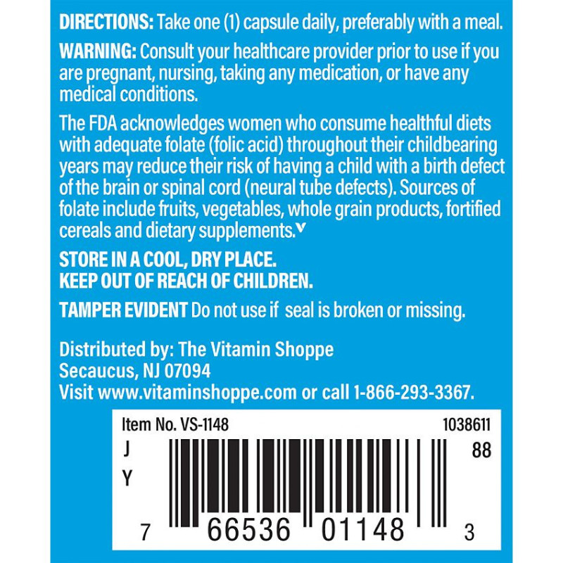 Ácido fólico - Folic Acid Vitamin B9 800 mcg (100 cap)