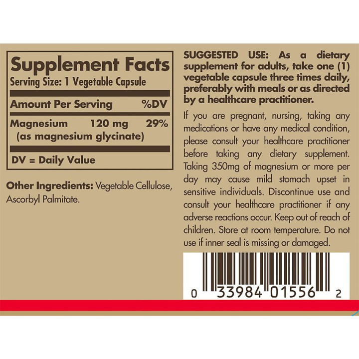 Solgar Magnesium Glycinate 120 MG (90 veg caps)