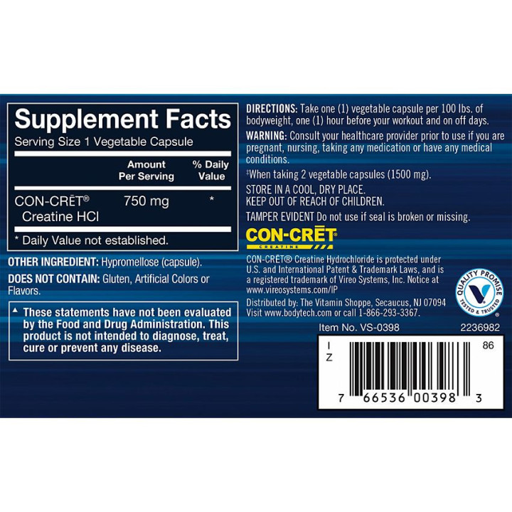 BodyTech Creatine HCL Highly Water Solube and Bioavailable (60 caps)