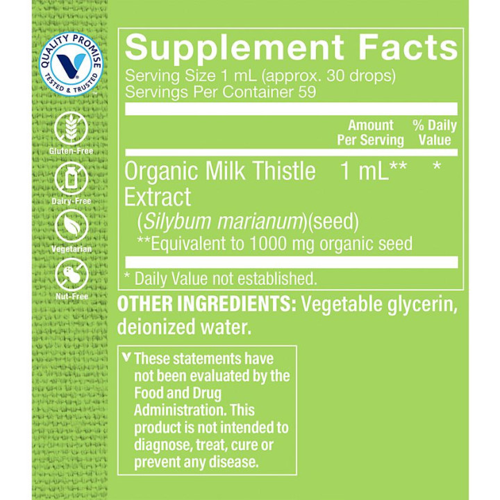 Milk Thistle Extract Organic Alcohol Free 1000 mg (2 fl oz)