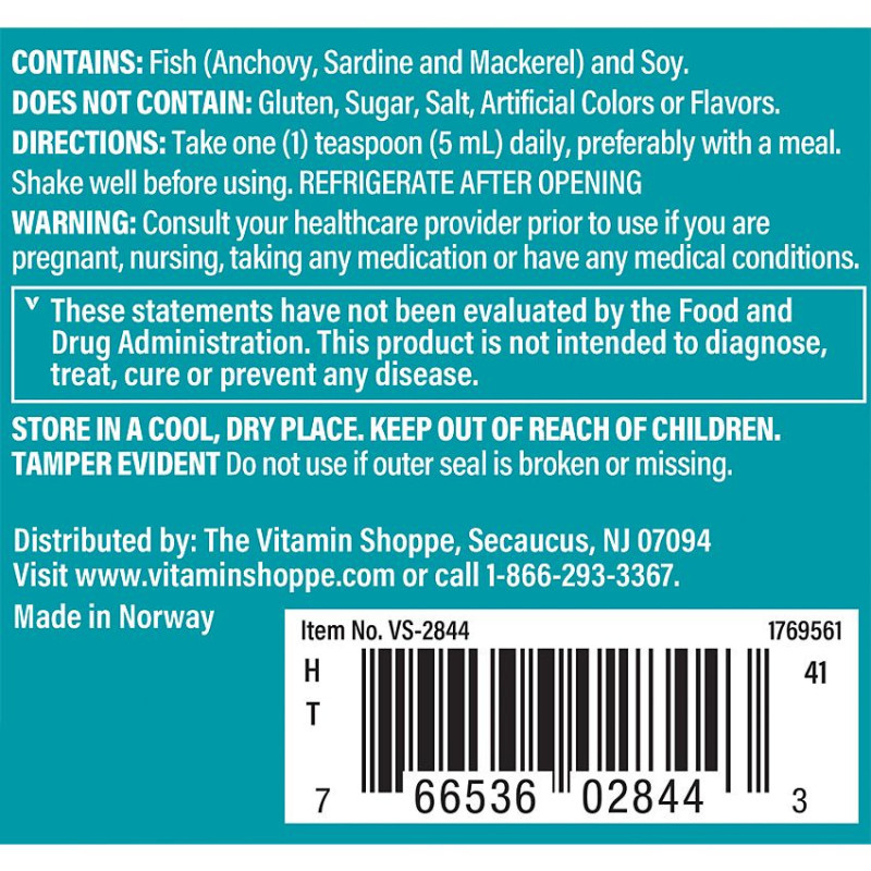 Omega-3 Fish Oil EPA 800 DHA 500 Lemon (5 fl oz)