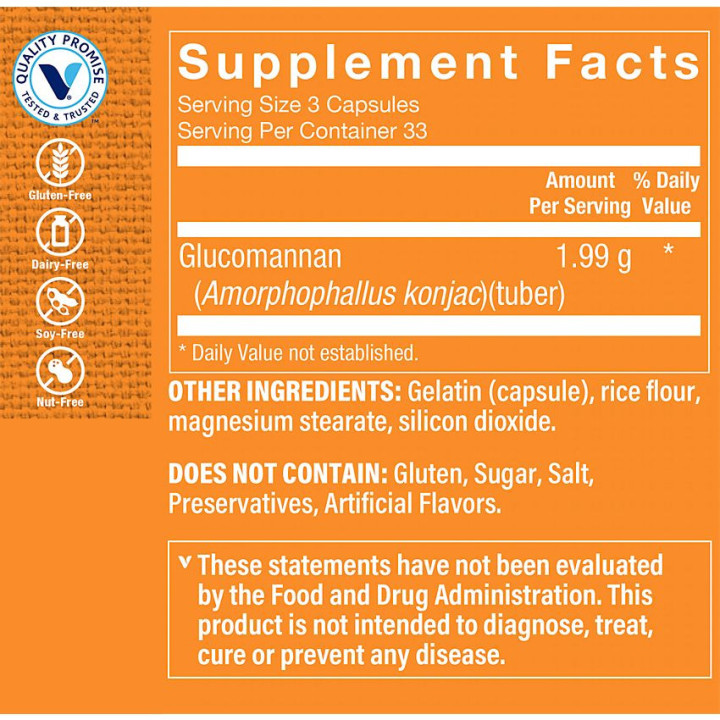Glucomannan Soluble Fiber from Konjac Root (100 Cap)