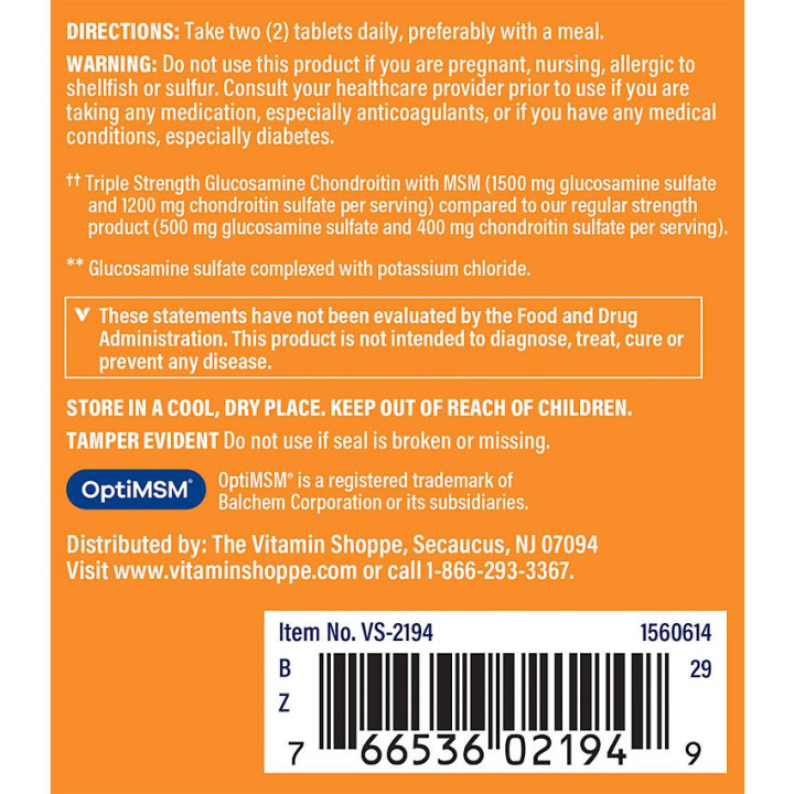 Glucosamine Chondroitin MSM Triple Strength (60 tab)