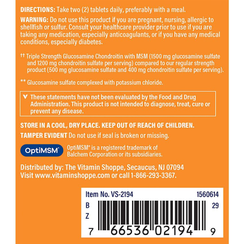 Glucosamine Chondroitin MSM Triple Strength (60 tab)