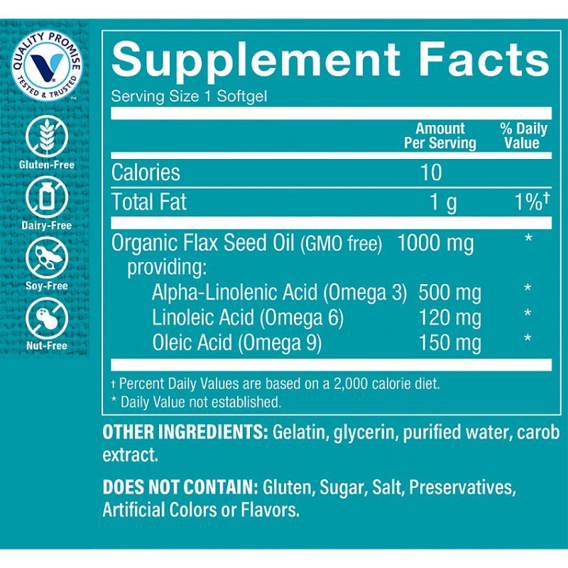 Organic Flax Seed Oil 1000 mg (120 soft)