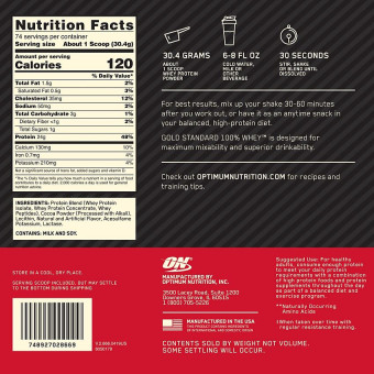 Gold 100% Whey Double Rich Chocolate (74 serv) 5 lb
