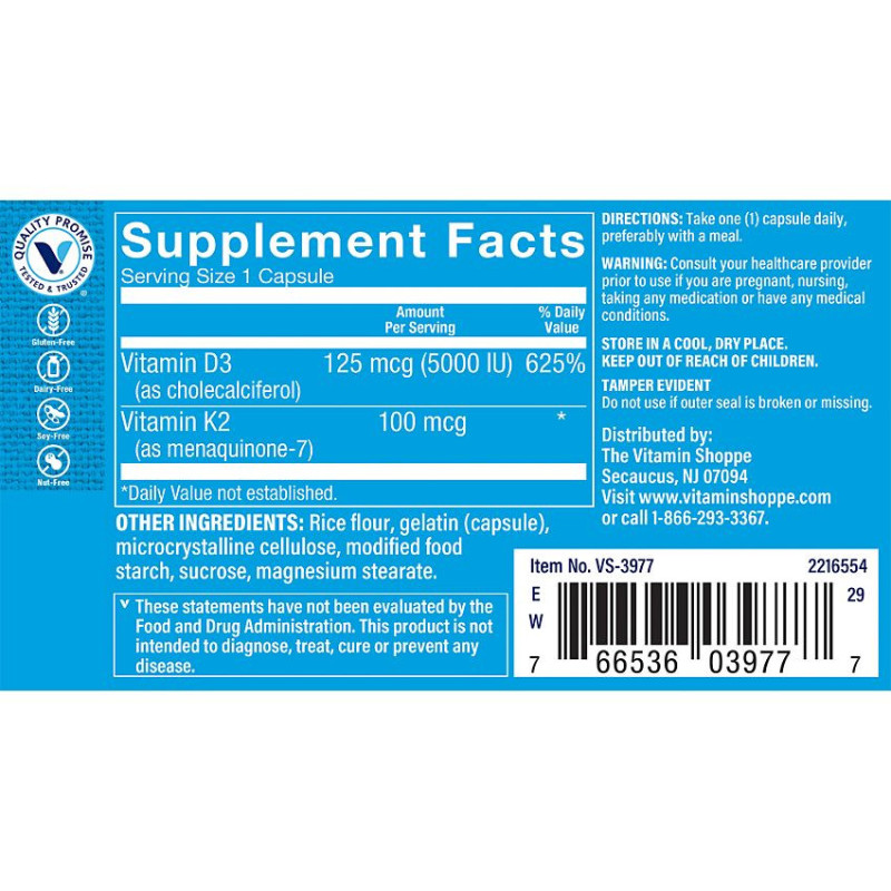 Vitamina D3 5000 UI & K2 100 mcg (60 cap)