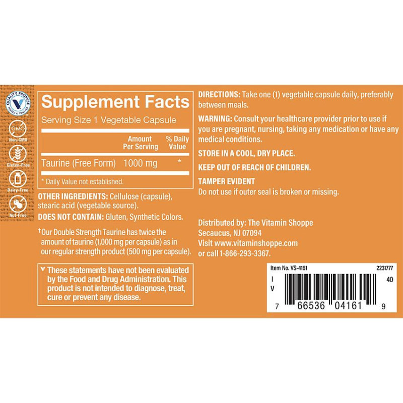 Double Strength Taurine 1000 mg (100 veg cap)