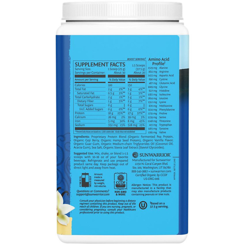 Sunwarrior Protein Warrior Blend Vanilla (30 serv) 1.65 lb